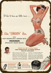 1946 MENNEN Vintage Look DECORATIVE METAL SIGN - SEXY BUSTY BRUNETTE WOMEN PIN-U - Picture 1 of 1