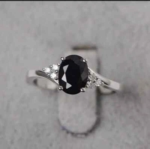 Anillo de compromiso de ónix negro corte ovalado único anillo de compromiso de oro rosa promesa - Imagen 1 de 3