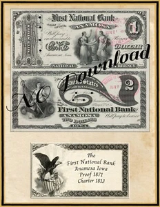 COPY 1871 Proof $1 - $2 First National Bank Anamosa Iowa #1813 - Picture 1 of 1