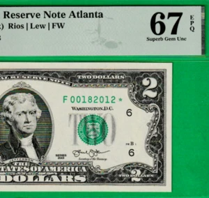 $2 Federal Reserve Note STAR ⭐ PMG 67 BIRTH YEAR Serial Number ""2012*" - Picture 1 of 3