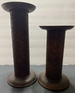 Vintage Set of 2 Large Metal Candle Holder 13.75"&10½" Tall.  Made in India. - Picture 1 of 6