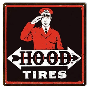 HOOD TIRES ARROW MAN SALUTES 12" HEAVY DUTY USA MADE METAL GAS STATION ADV SIGN - Picture 1 of 1