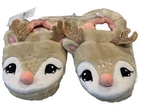 Justice Girl's DEER Plush Brown Slippers Size Medium 5-7 New with Tags - Picture 1 of 3