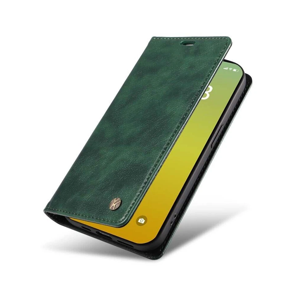 For iPhone 15 14 13 12 11 XR 7 8 SE Thin Magnetic Flip Wallet Leather Case Cover - Image 1 of 4