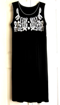 Ellen Tracy XXL Maxi Black Dress White Embroidery Stretch Rayon Chest - Image 1 of 4