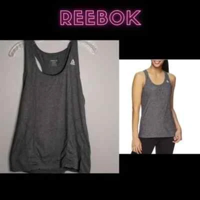 Excelente estado usado✨ Reebok "Dri Fit" tanque de ioga grande cinza corrida treino nas costas - Imagem 1 de 4