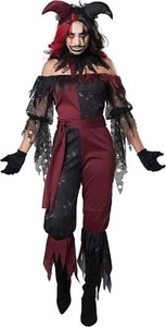 Psycho Jester Scary Clown Circus Carnival Fancy Dress Up Halloween Adult Costume - Picture 1 of 14