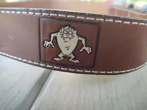 Warner Bros Taz Genuine Leather Belt Unisex Size 35-38 Looney Tunes Brown Vtg - Picture 1 of 5