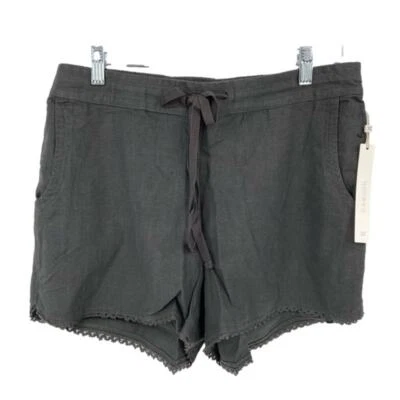 Pantalones Cortos Caslon Talla M Mezcla de Lino Tiro Alto Elástico Cordón Cintura Gris Foto 1 de 4