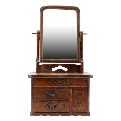 Antique Japanese Kyodai Vanity Tansu Mirror Mahogany Mens Shaving Tabletop Free Cover