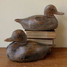 Two Antique French Wooden Decoy Ducks. Early Painted Folk Art Rustic Wood Birds