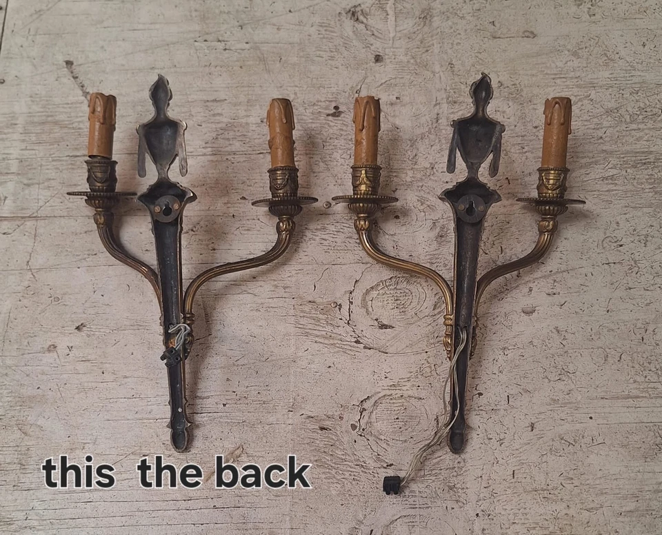 Pairs Of VintageNeoclassical  Brass Wall Sconce Two Arm 15” Height - Image 1 of 4