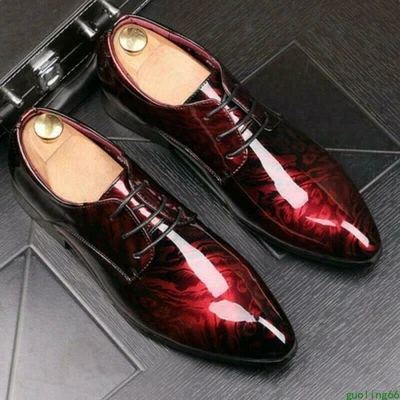 Sapatos de casamento masculinos de couro brilhante floral negócios formal com cadarço 2025 - Imagem 1 de 4