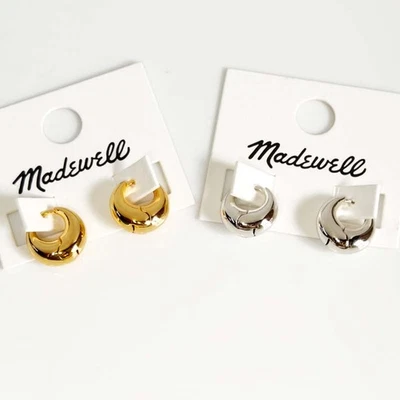 14mm Madewell Huggie Hoop Earrings Gift Chic Women Party Vacation Jewelry 2Color - Image 1 of 4