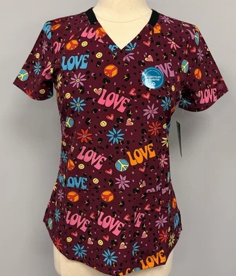 NWT Dickies Scrub Top S Happy Hippie Purple Scrubs Love & Peace Nurse Medical - Image 1 of 4