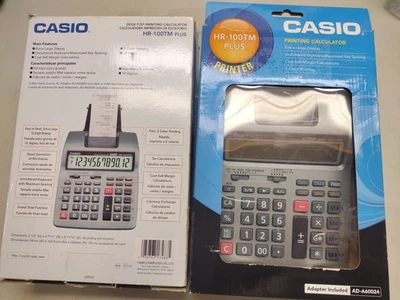 NEW casio HR-100TM plus + PAPER ROLL + AC ADAPTER + FAST printing calculator w/B - Image 1 of 4