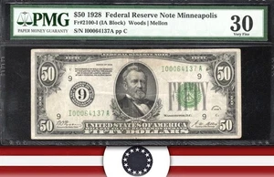 1928 $50 MINNEAPOLIS NUMERICAL FRN Federal Reserve Note PMG 30 Fr 2100-I 64137 - Picture 1 of 3