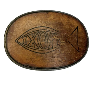 Vintage Ichthus Jesus Fisch Christian Ixoye Symbol Gürtelschnalle 3 1/4”x 2 1/4” - Bild 1 von 8