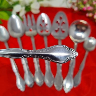 8X Serving Set Imperial International FLORELLE Stainless Ladle Pie Sugar Slotted Foto 1 de 4