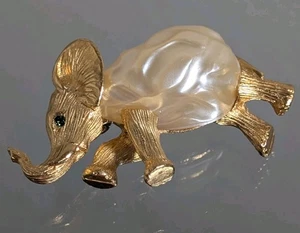Vintage Florenza signierte Elefant Anstecknadel Brosche Kunstperlen goldfarben top - Bild 1 von 8