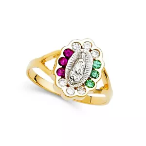 GOLD - 14K Two Tone Gold Cubic Zirconia Our Lady of Guadalupe Ring - Picture 1 of 4