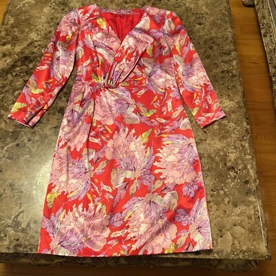 Vestido Vivienne Tam Vintage Floral Manga Longa Seda Tamanho 2 - Imagem 1 de 4