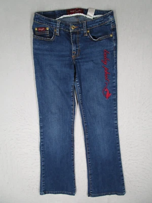 Pantalones de mezclilla vintage Baby Phat para mujer 5 azules tiro bajo bordados Y2K 28x28 Foto 1 de 4