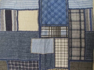 Kids Blue White Brown Printed Patchwork Quilted Standard Sham With Ties - Picture 1 of 9