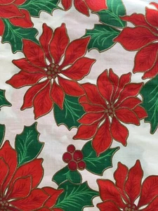 Vintage Wamsutta Christmas Poinsettia Holly Cotton Fabric 1 YARD 60" Wide - Picture 1 of 3