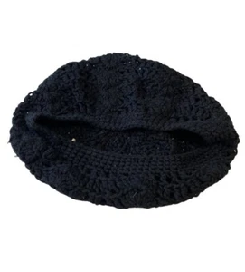 Black Home made Knit Beret Kid Size Head - Picture 1 of 3