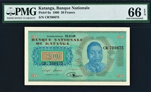 Katanga 20 francs 1960 Pick-6a UNC PMG 66 EPQ - Picture 1 of 2