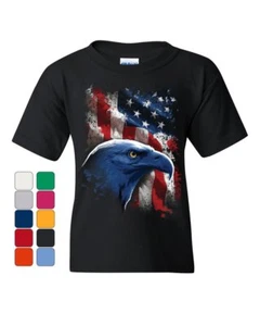 American Bald Eagle Youth T-Shirt American Flag 4th of July Patriotic Kids Tee - Picture 1 of 8