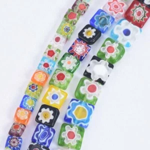 6mm 8mm 10mm Square Shape Mixed Millefiori Glass Loose Beads for Jewelry Making - Picture 1 of 10