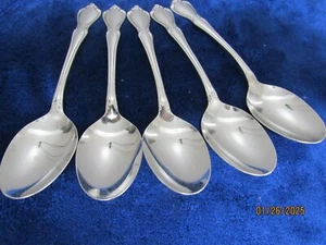 SET OF 5 ONEIDACRAFT DELUXE CHATEAU STAINLESS SOUP SPOONS VGUC - Picture 1 of 4