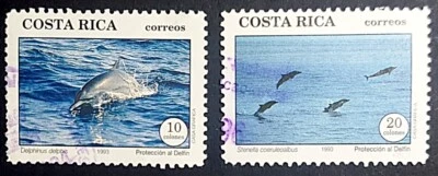 Estampillas de delfines de Costa Rica SC 453-454 usadas nunca montadas Foto 1 de 2