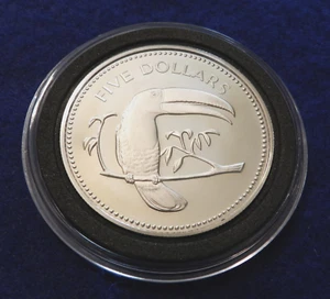 1974 FM PROOF - Belize $5 Dollar  - Gorgeous Rare Toucan Silver Coin - See Pics - Picture 1 of 2