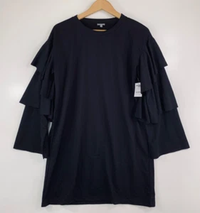 Charlotte Russe Dress Medium Solid Black Bell Sleeve Sheath Layered NWT - Picture 1 of 6