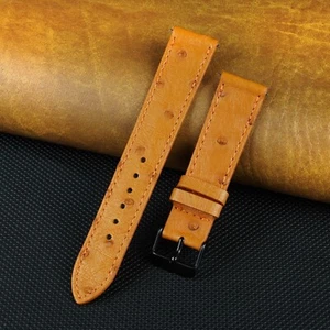 18mm Orange Flat Genuine Ostrich Leather Watch Strap Black Buckle Men Watch Band - Picture 1 of 7