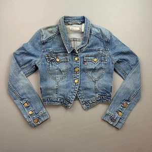 Vintage Levis Jacket Girls Medium Blue Denim Cropped Trucker Outdoor Y2K - Picture 1 of 19