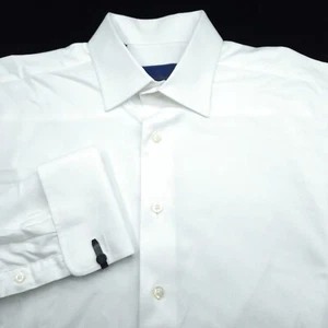DAVID DONAHUE DRESS SHIRT -17 32/33- WHITE ROYAL OXFORD -FRENCH CUFF CLASSIC FIT - Picture 1 of 9