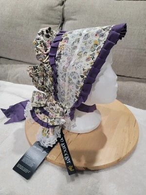 Von Lancelot Pioneer Settler Costume Little House Prairie Floral Lace Hat Bonnet - Image 1 of 4