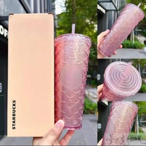 2023 Starbucks anniversary 24oz Tumbler gradient pink fish scale straw Cup 710ml