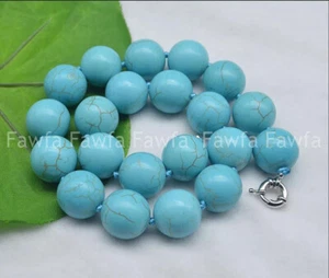 Enorme collar de cuentas redondas de piedras preciosas turquesa azul natural genuino de 20 mm 14-36"" - Imagen 1 de 15