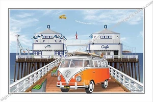 Malibu,Beach,pier,surf,city,VW,Volkswagen,wagon,bus,van,surfing,safari,HB - Picture 1 of 1