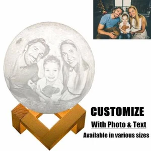 3D Printed Custom Photo Moon Light 2 Colors Touch Dimmable and Rechargeable Lamp - Picture 1 of 8
