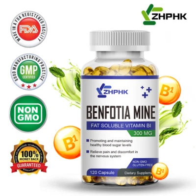 Cápsula de benfotiamina 300 mg tiamina soluble en grasa vitamina B1 sistema nervioso salud Foto 1 de 4
