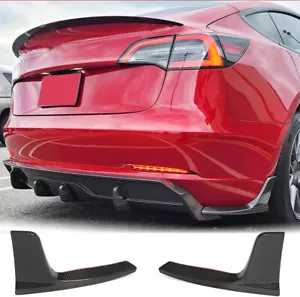 Fit For Tesla Model 3 2016-2022 REAL CARBON Rear Bumper Splitters Diffuser Fins - Foto 1 di 13