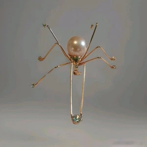 Vintage Brosche Anstecknadel 3" Spinne Skorpion Insekt Käfer mit Strass Kunstperle - Bild 1 von 4