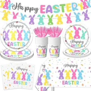 Easter Party Tableware, 142pcs Bunny Easter Paper Plates and Napkins Party De... - Picture 1 of 6