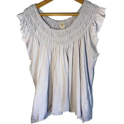 We The Free pastel blue short sleeve top smocking solid ruffles lightweight Med - Image 1 of 4